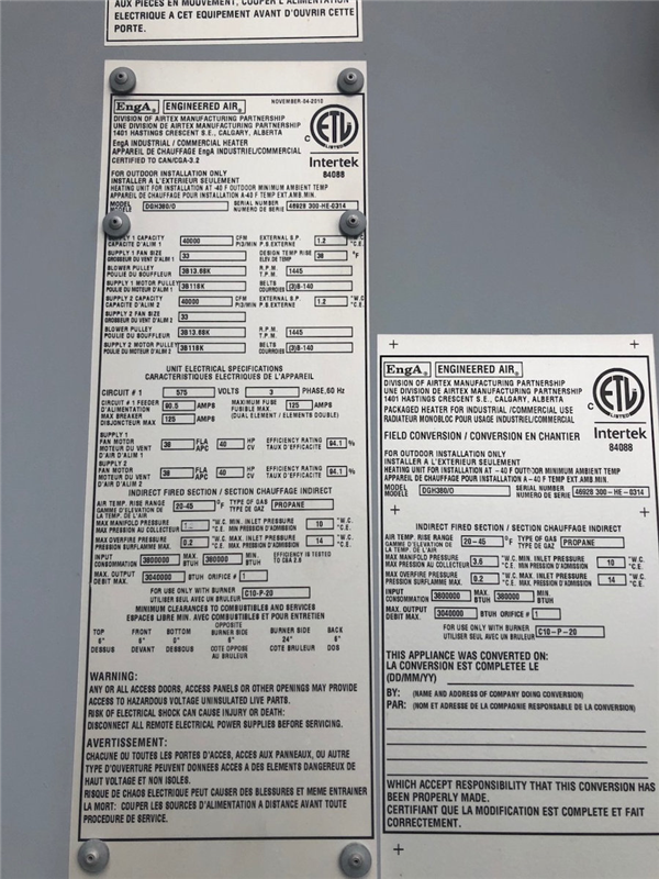 2 Units - Engineered Air Model Dgh380/o Mine Heaters)